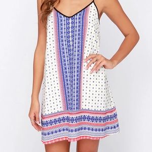 Lush Catch a Glimpse Cream and Blue Print Dress